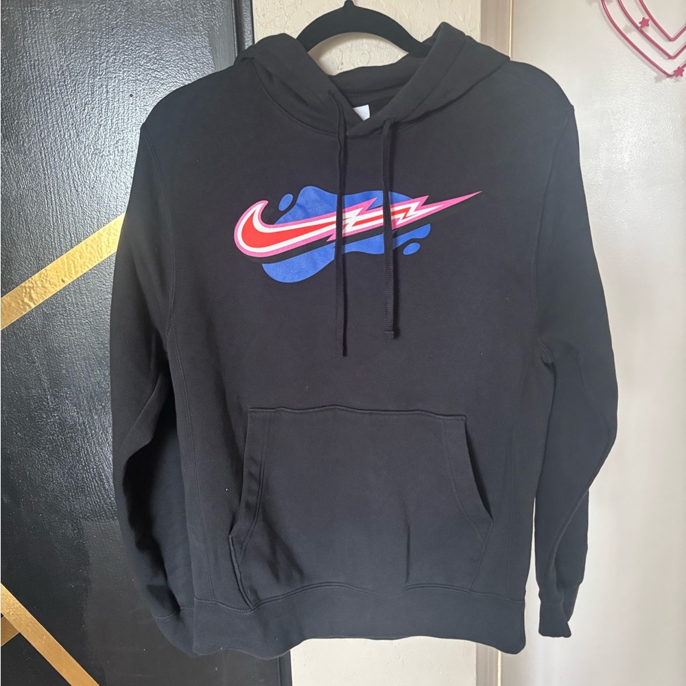 (NIKE) Black Hoodie with Pink and Blue Logo - Picture 3 of 7